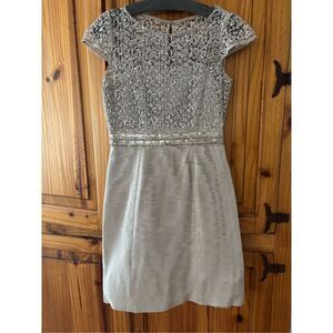 Kay Unger Silver Silk Dress with Sequins